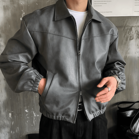 A35 裂紋皮革外套 (黑black 灰gray)