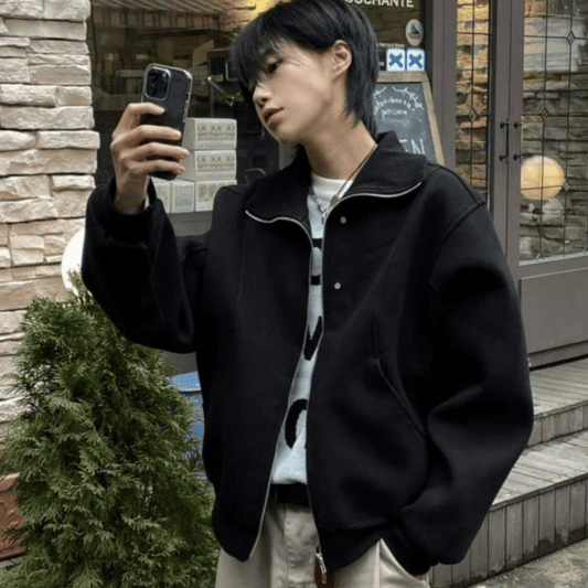 A34 時尚鉚釘雙拉鍊外套 (黑black 灰gray)