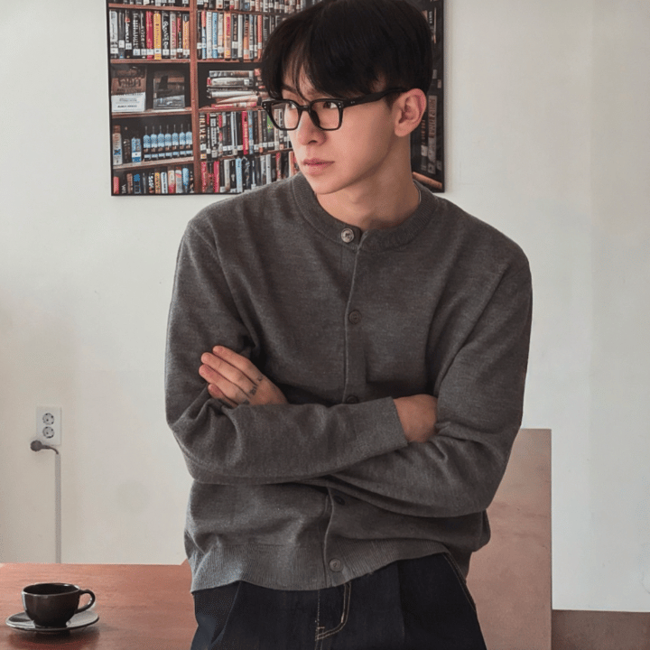 B25 wool button casual sweater (black gray)