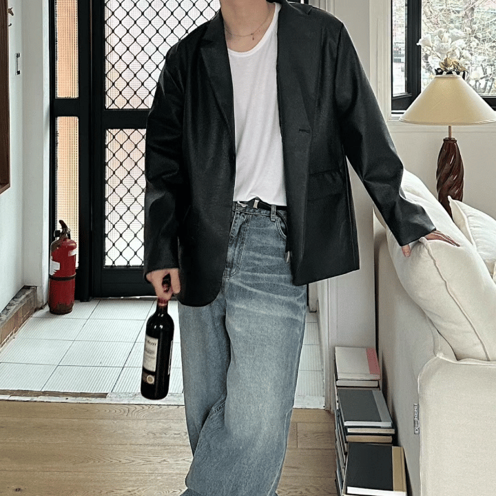A44 single-button leather blazer