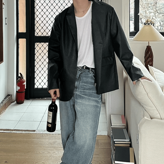 A44 單扣皮革西裝外套