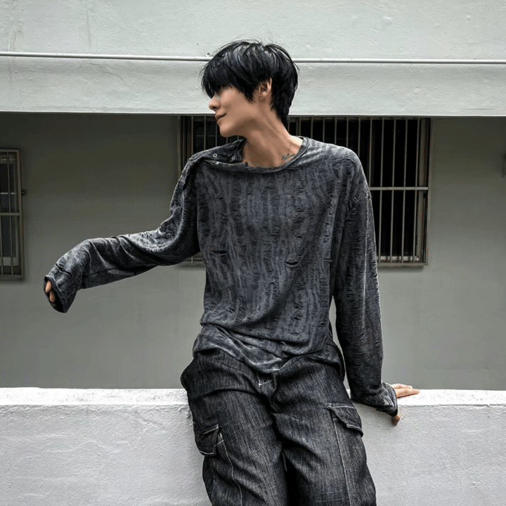 B33 Washed side-opening T-shirt (dark gray brown)