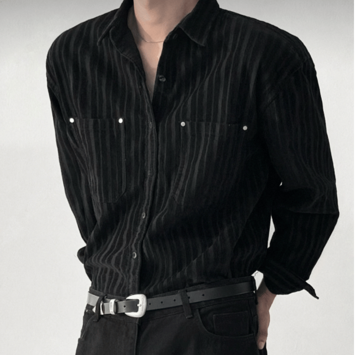 B34 Corduroy Rivet Shirt (Black/Brown)