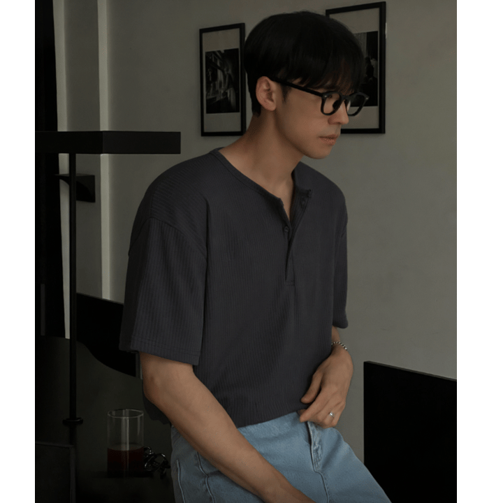 B37 亨利領羅紋短袖T恤 (3色 three colors)