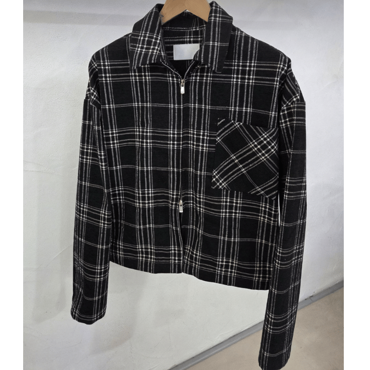 A49 短版格紋外套 (黑black 棕brown)