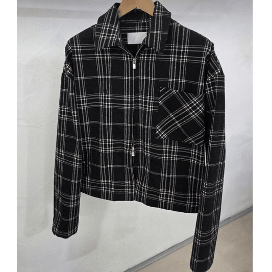 A49 短版格紋外套 (黑black 棕brown)