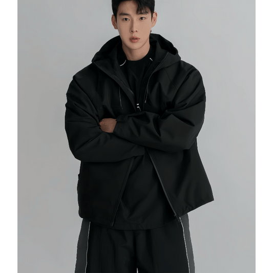 A52 雙拉鍊連帽防風外套 (黑black 灰gray)
