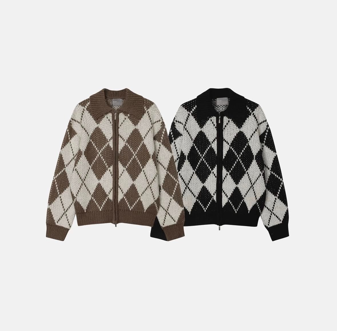 A8 Diamond Check Wool Sweater (Black and Brown)