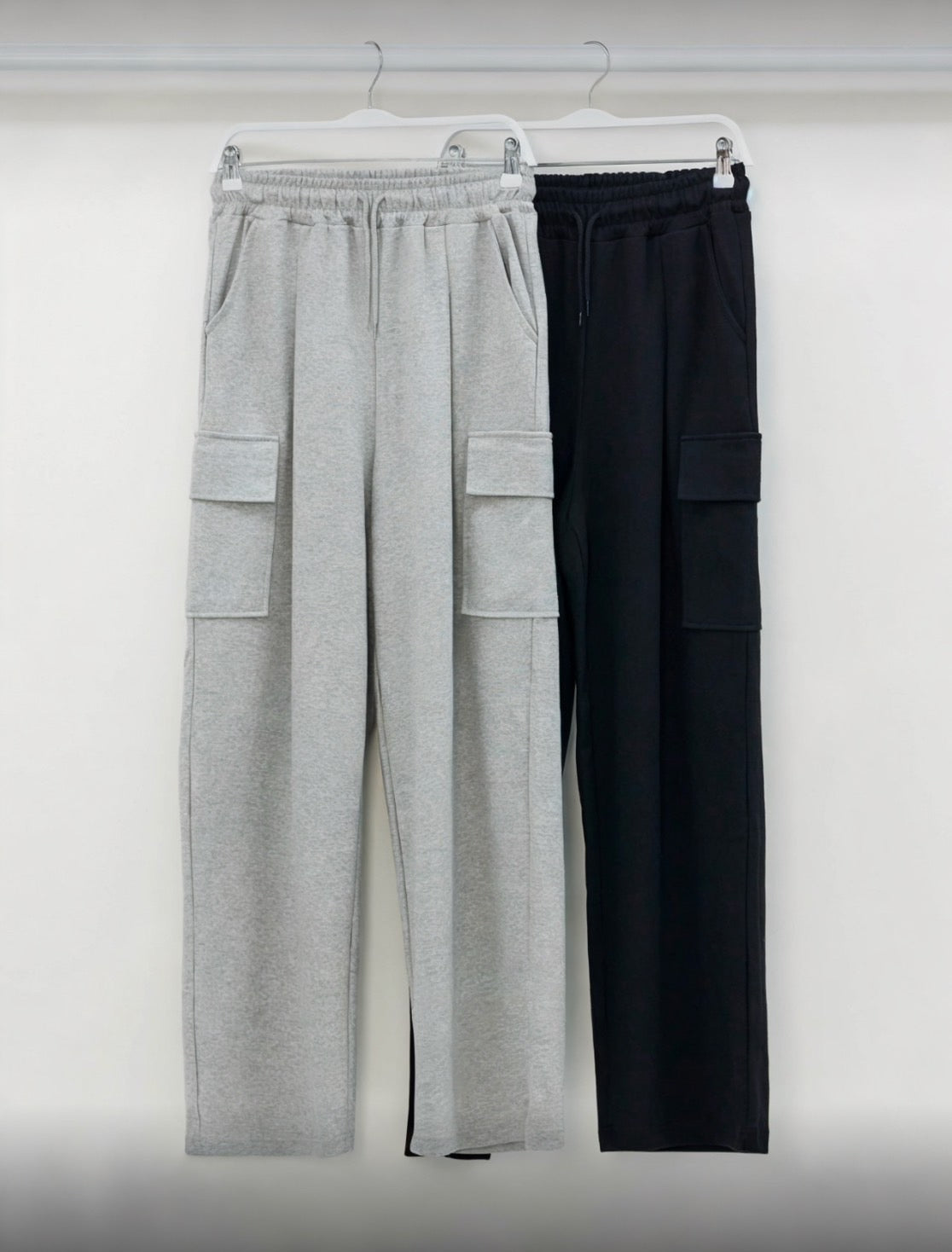 J4 single fold cargo wide pants (black gray)