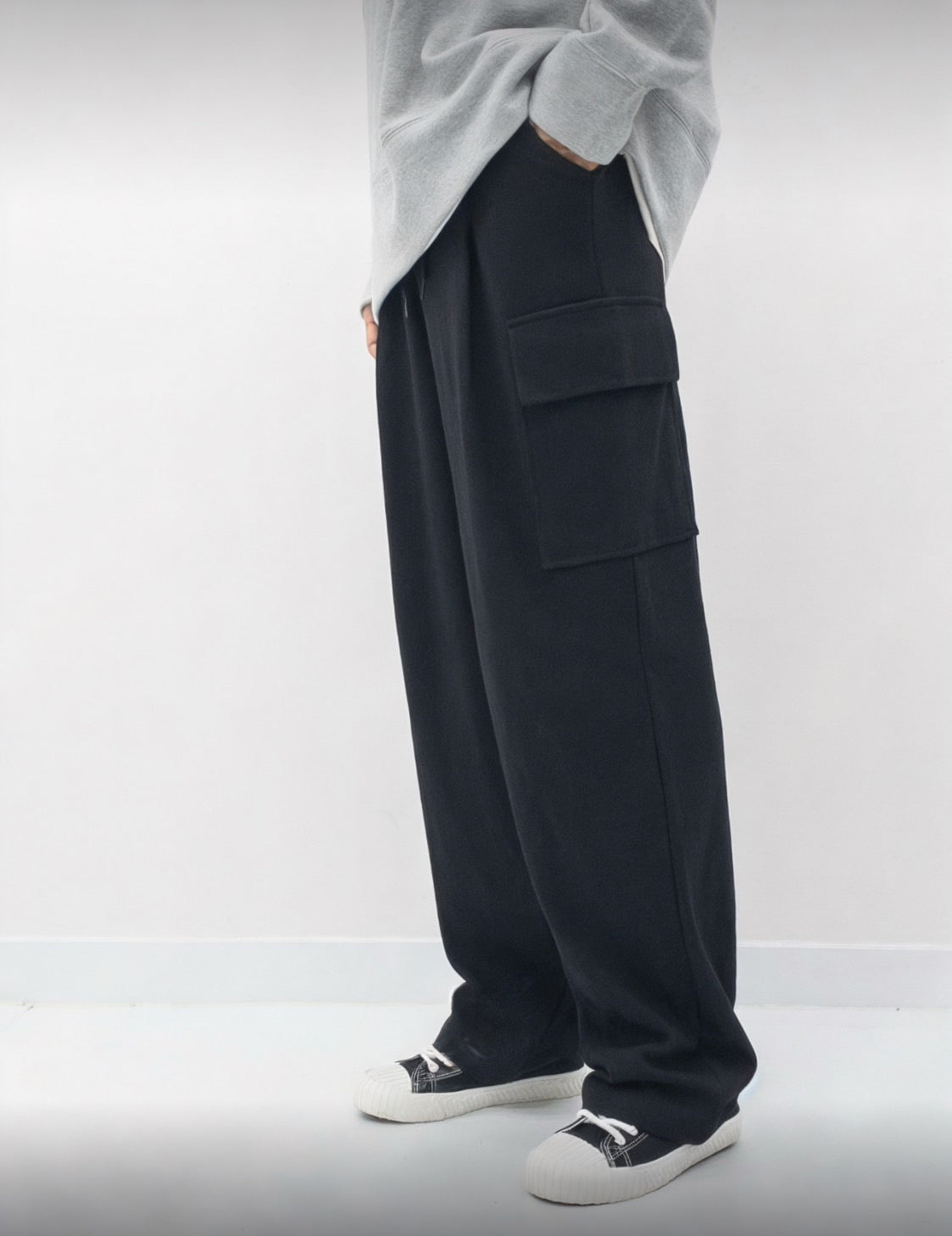 J4 single fold cargo wide pants (black gray)