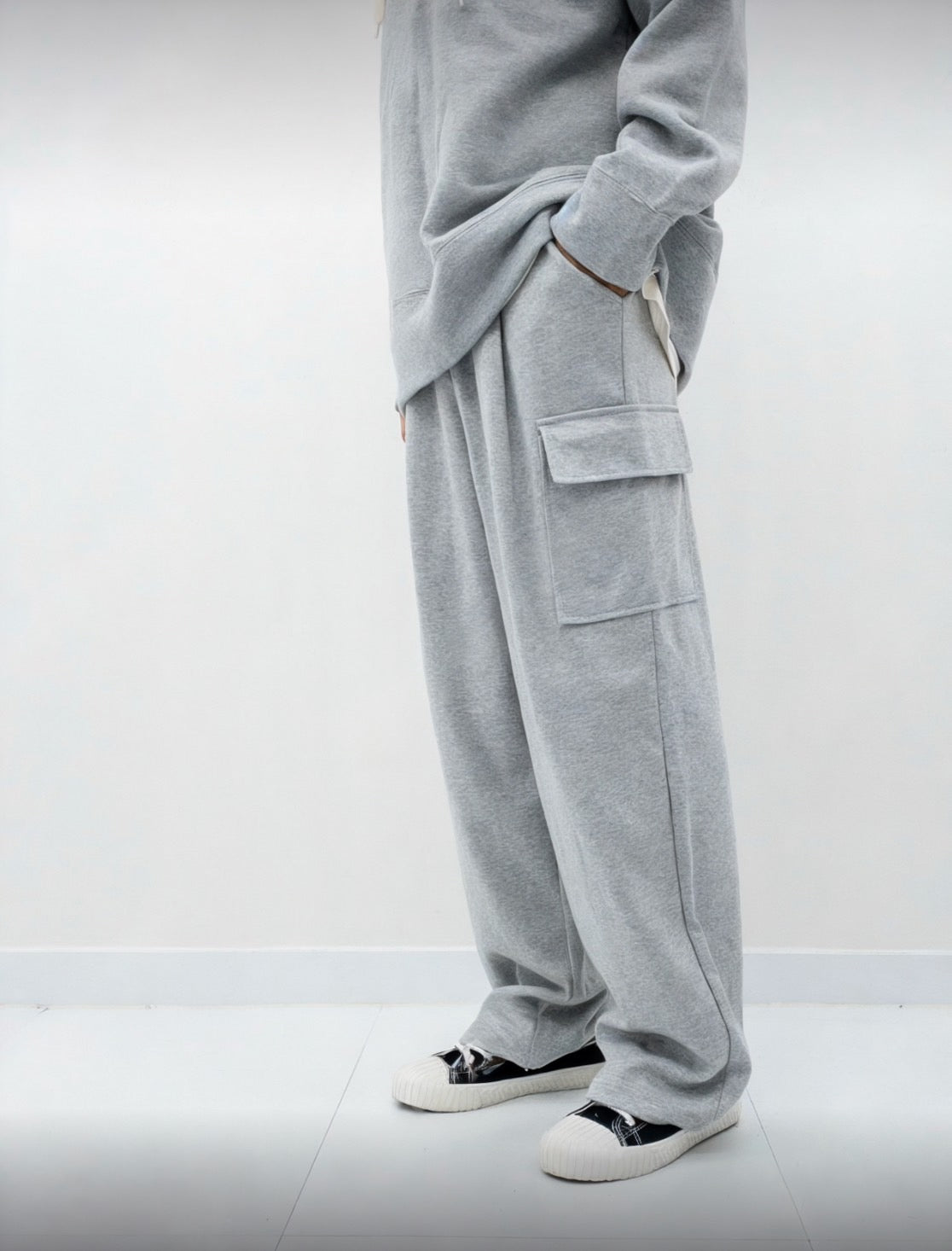 J4 single fold cargo wide pants (black gray)