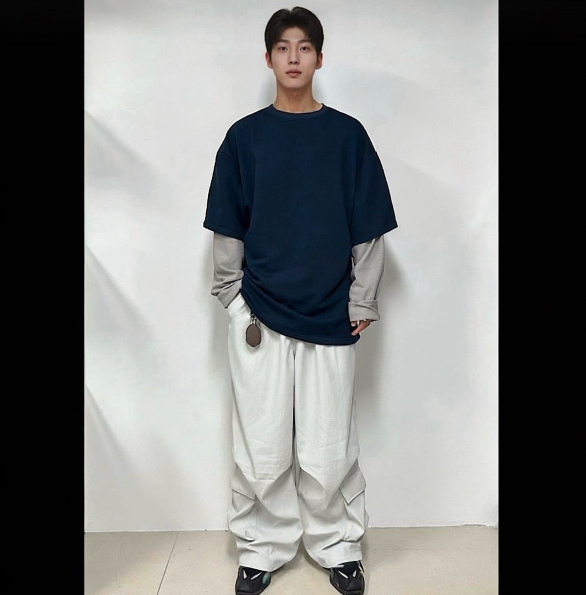 B4 Fake two-piece stitching long-sleeved T-shirt (3 colors)