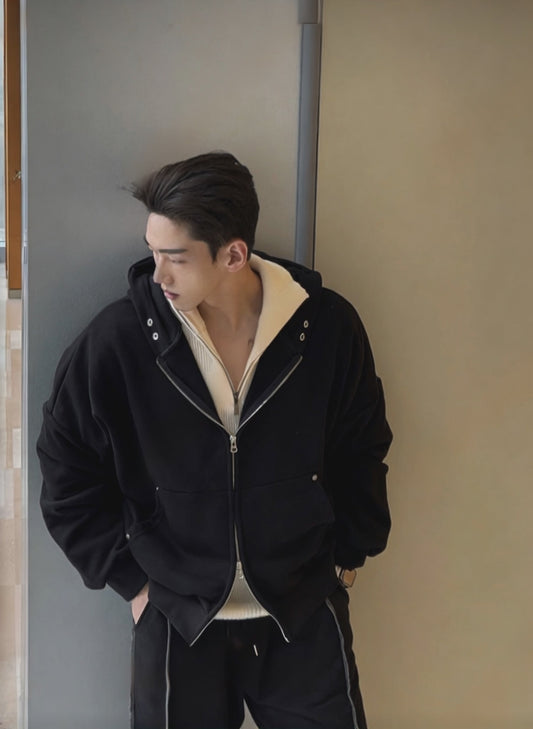 A36 鉚釘連帽運動外套 (黑black 灰gray)