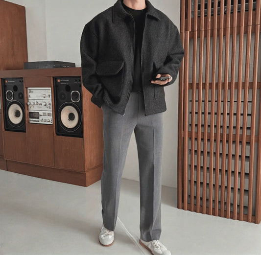 A13 桃領夾克 (黑black 棕brown 深灰 dark gray)