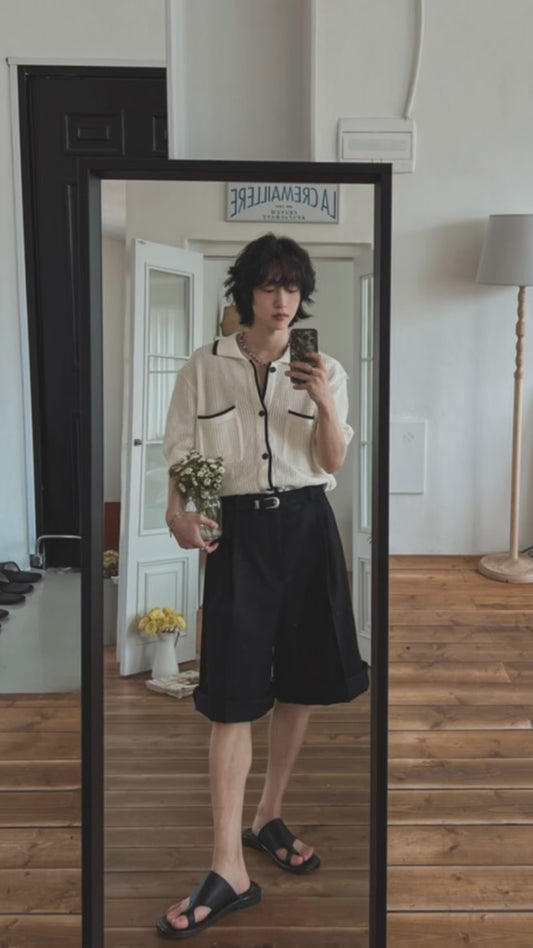 B89 法式滾邊織衫 (白 黑)