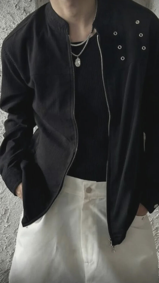 A70 冷感亞麻金屬壓紋外套 (白 黑)