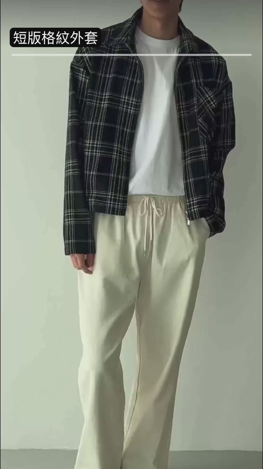A49 短版格紋外套 (黑black 棕brown)