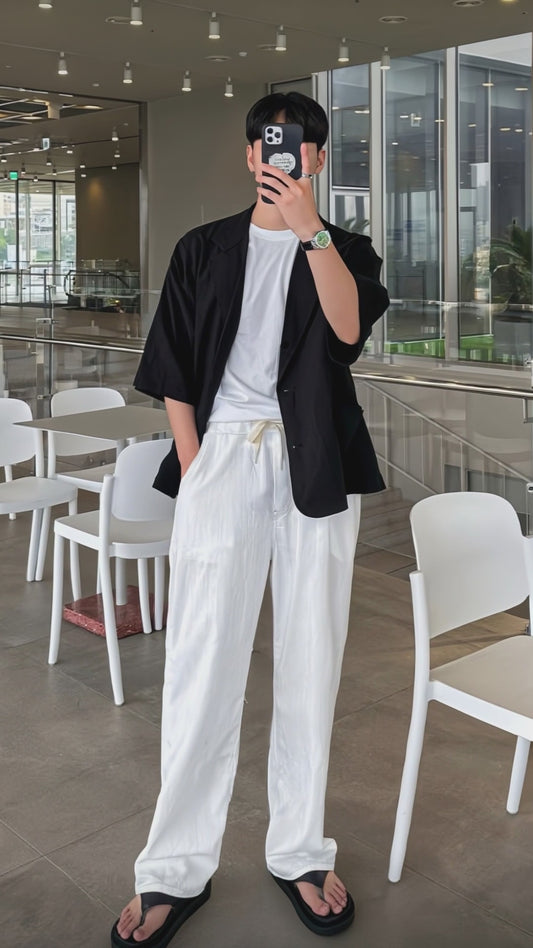 A60 亞麻短袖西裝外套 (黑black 灰gray)