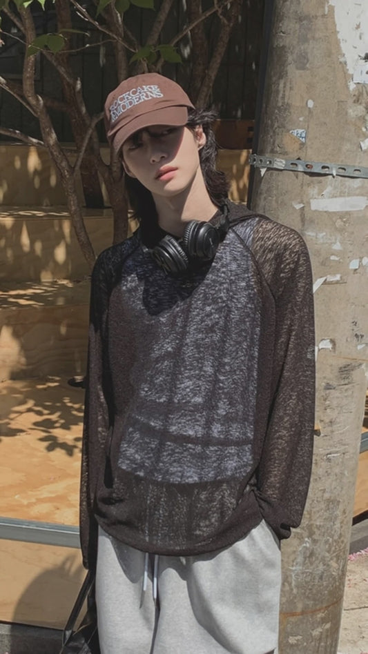 B93 輕紗感連帽衫 (黑 白)