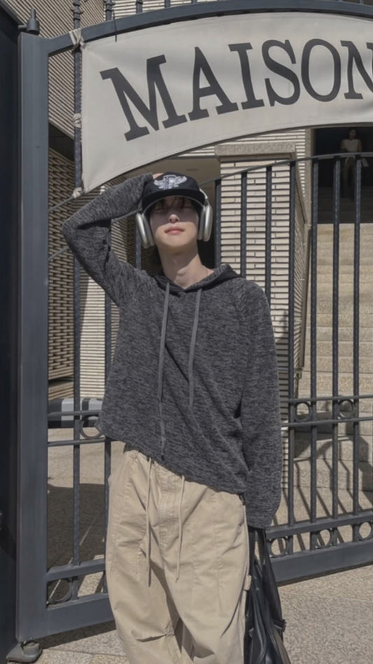 B132 柔霧灰調針織帽T (灰 深灰)