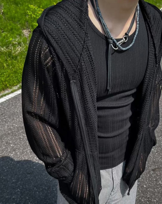 A66 鏤空連帽拉鍊外套 (黑black 藍blue)