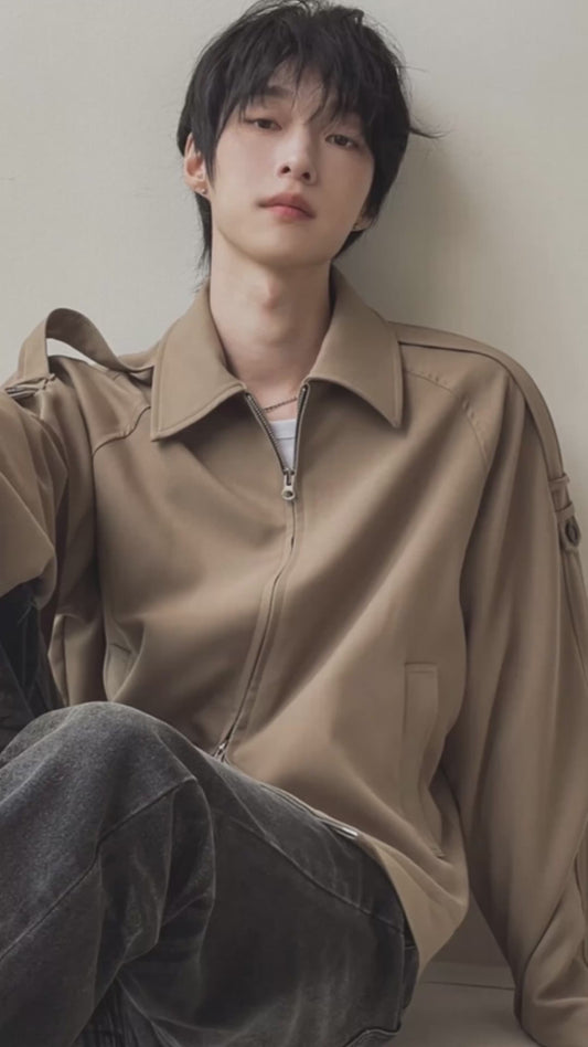 A89 Autumn Designer Scarf Collar Short Coat (Beige Gray)