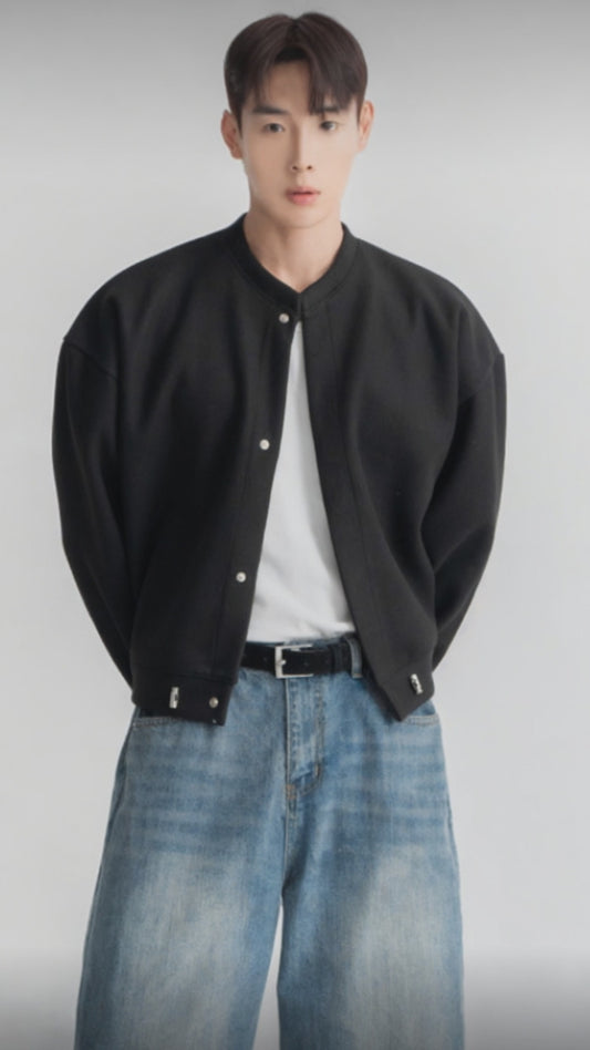 A47 短版簡約開衫外套 (黑black 棕brown NEW象牙)