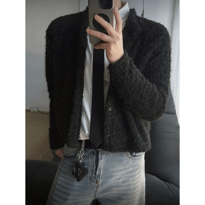 A143 Crew Neck Short Knit Cardigan with Fur Trim (3 Colors)