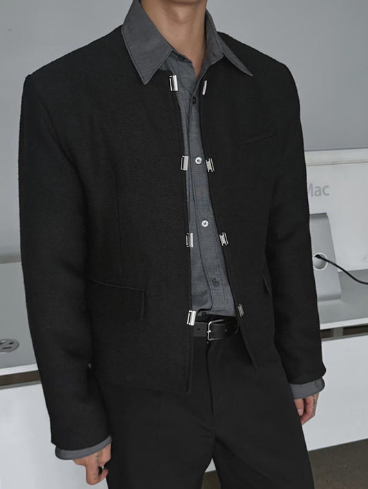 A103 質感金屬粗花呢短款夾克 (黑 白)