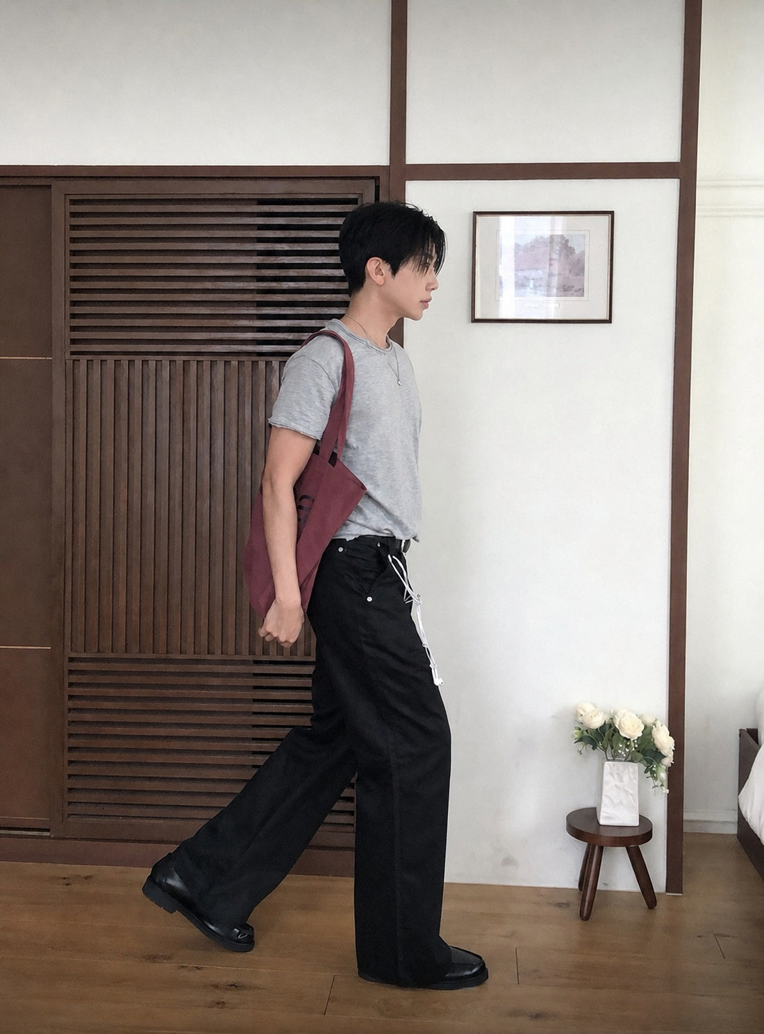 J143 西部風格半喇叭褲 (黑 棕)