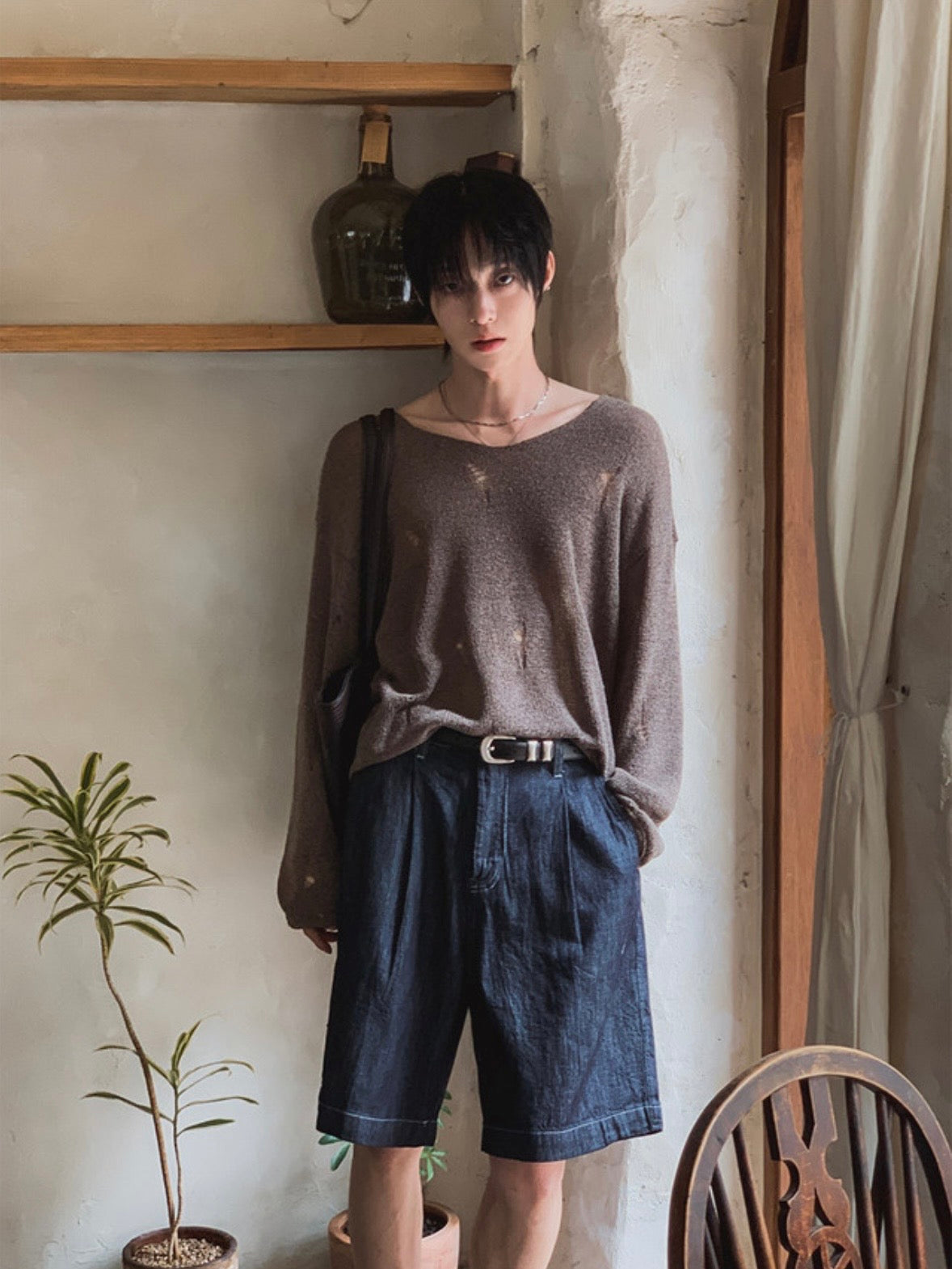 B214 破損感針織透膚上衣 (3色)