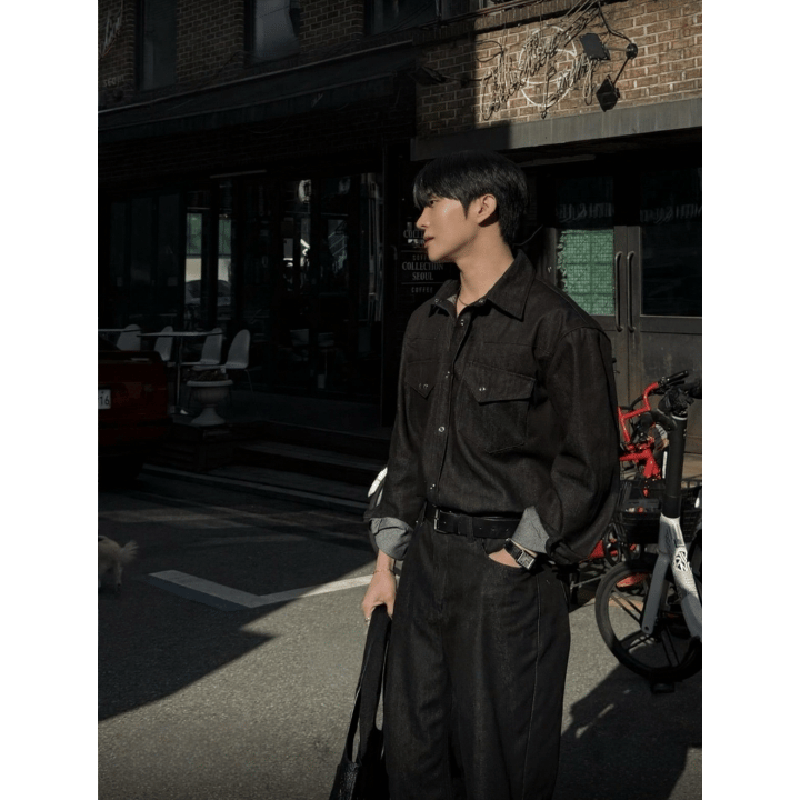 C12 Old Money Style Denim Shirt Set (Black and White)