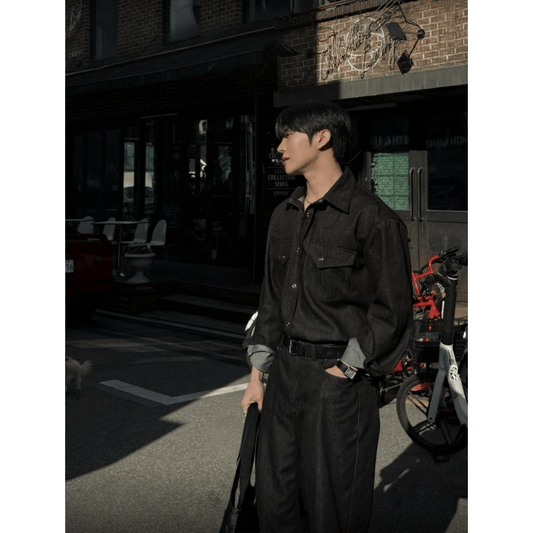C12 Old Money Style Denim Shirt Set (Black and White)