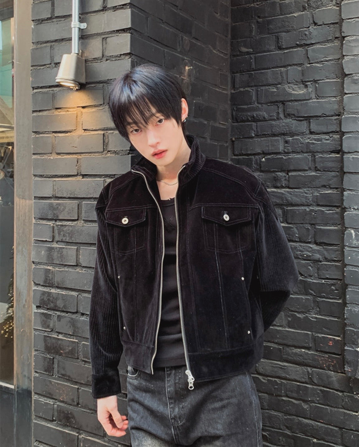 A155 絲絨工裝夾克 (黑 藍)