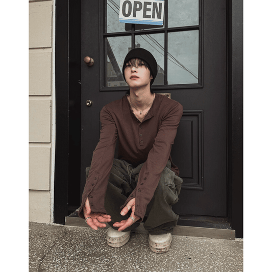 B157 亨利領寬鬆長袖上衣 (3色)