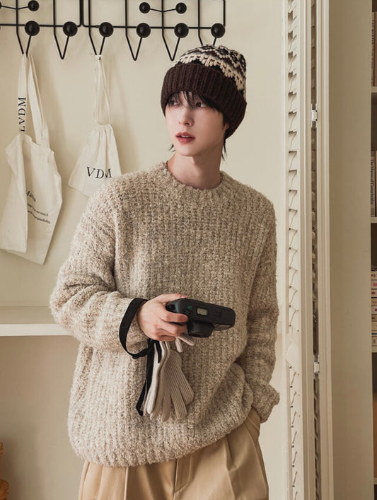 B165 寬鬆毛圈圓領針織上衣 (3色)