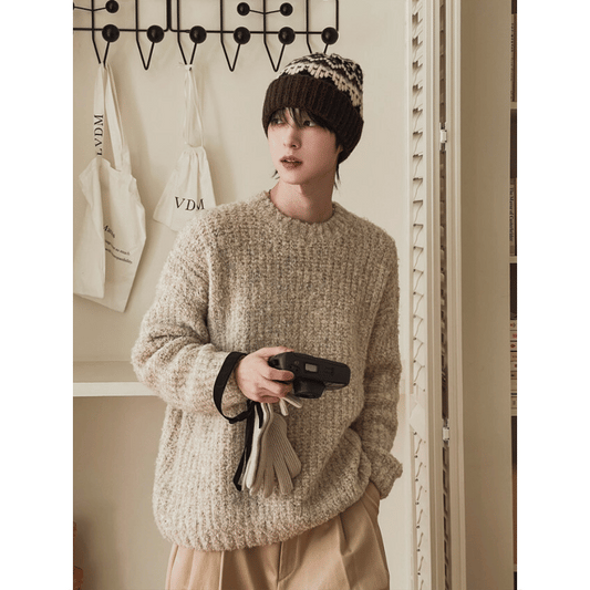 B165 寬鬆毛圈圓領針織上衣 (3色)