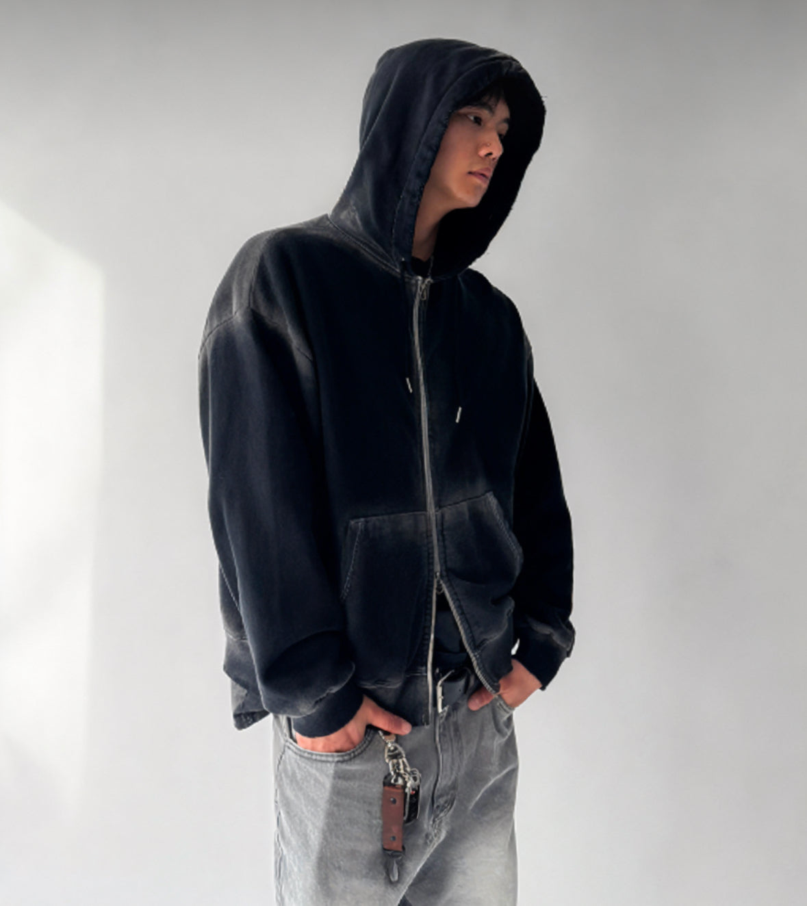 A12 homemade damaged hooded zip-up shirt