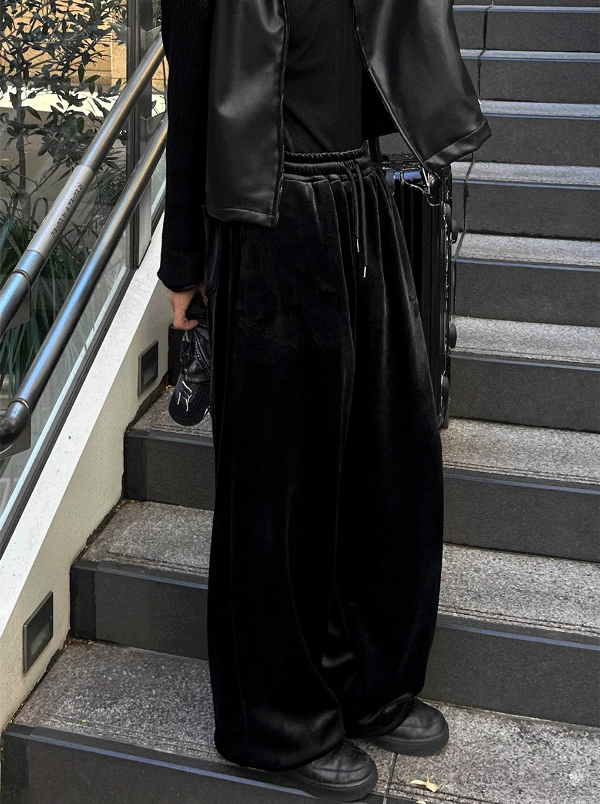 J79 韓版絨光垂墜寬褲