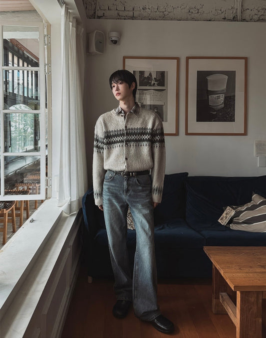 J83 復古刷色喇叭褲 (黑 藍)