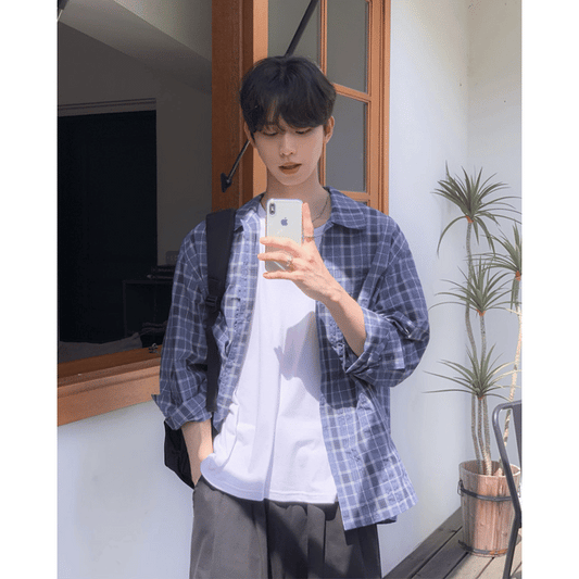 B243 Monet Summer Plaid Shirt (White Blue)