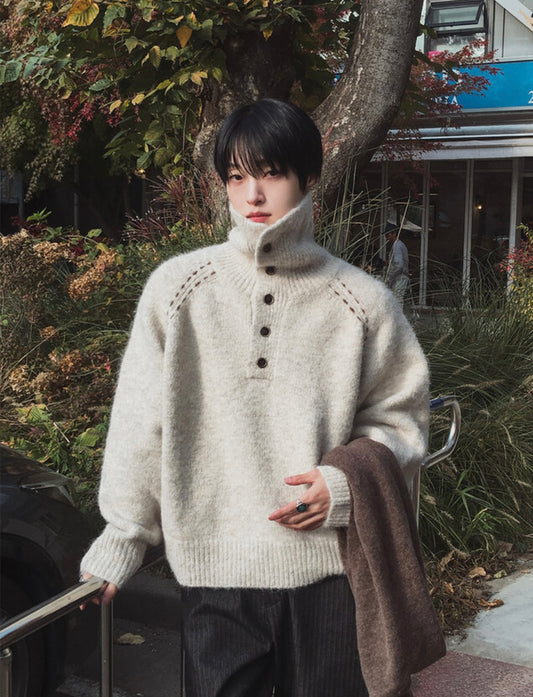 B153 鬆弛立領羊絨毛衣 (燕麥 藕粉)