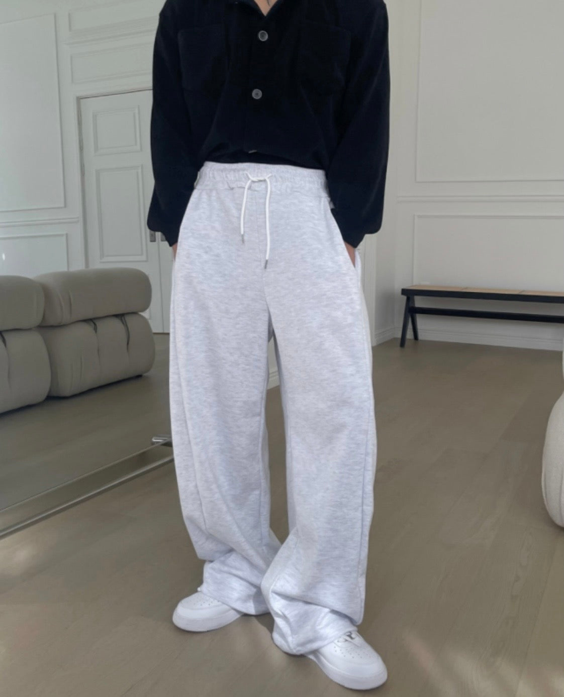 J99 側邊打摺抽繩運動棉褲 (3色)