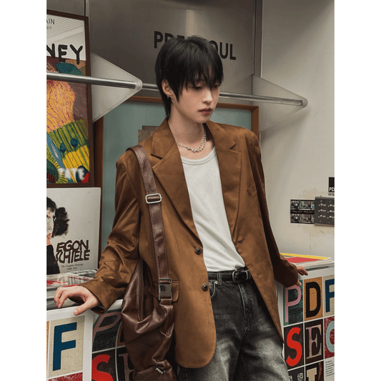 A99 焦糖麂皮西裝夾克 (棕 黑)