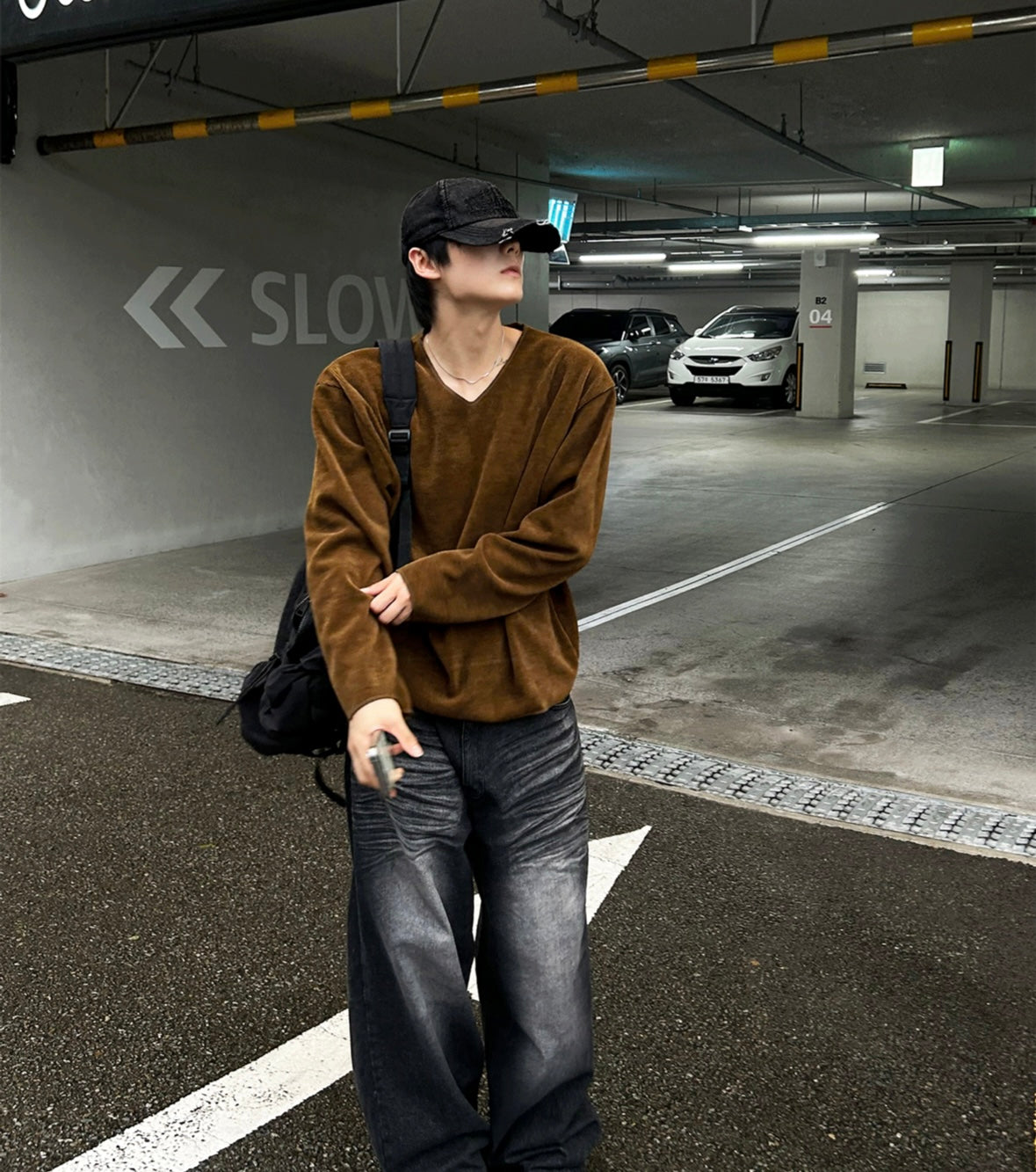 B147 寬鬆V領羅紋上衣 (4色)