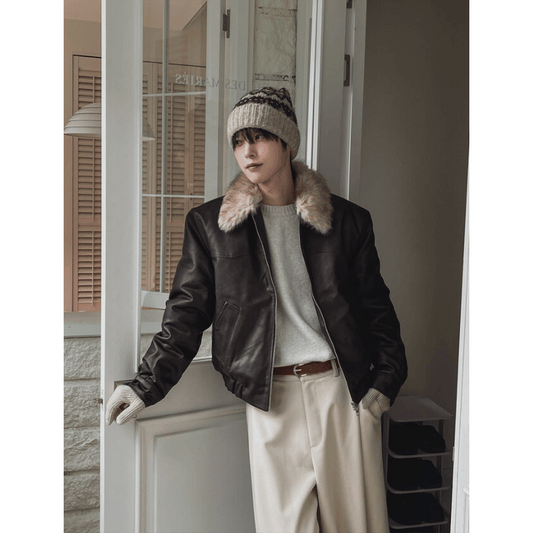 A115 冬季毛領飛行皮夾克 (3色)