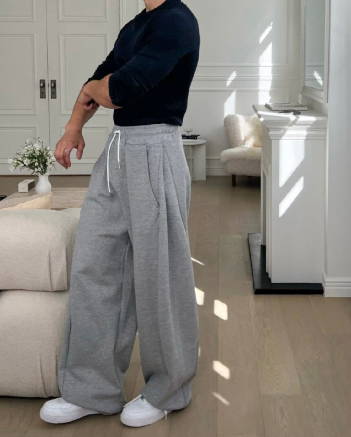 J99 側邊打摺抽繩運動棉褲 (3色)