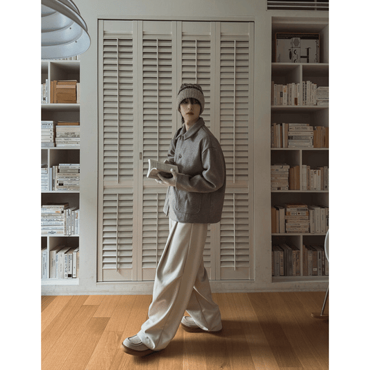 J86 羊毛雙褶寬版西裝褲 (米白 黑)