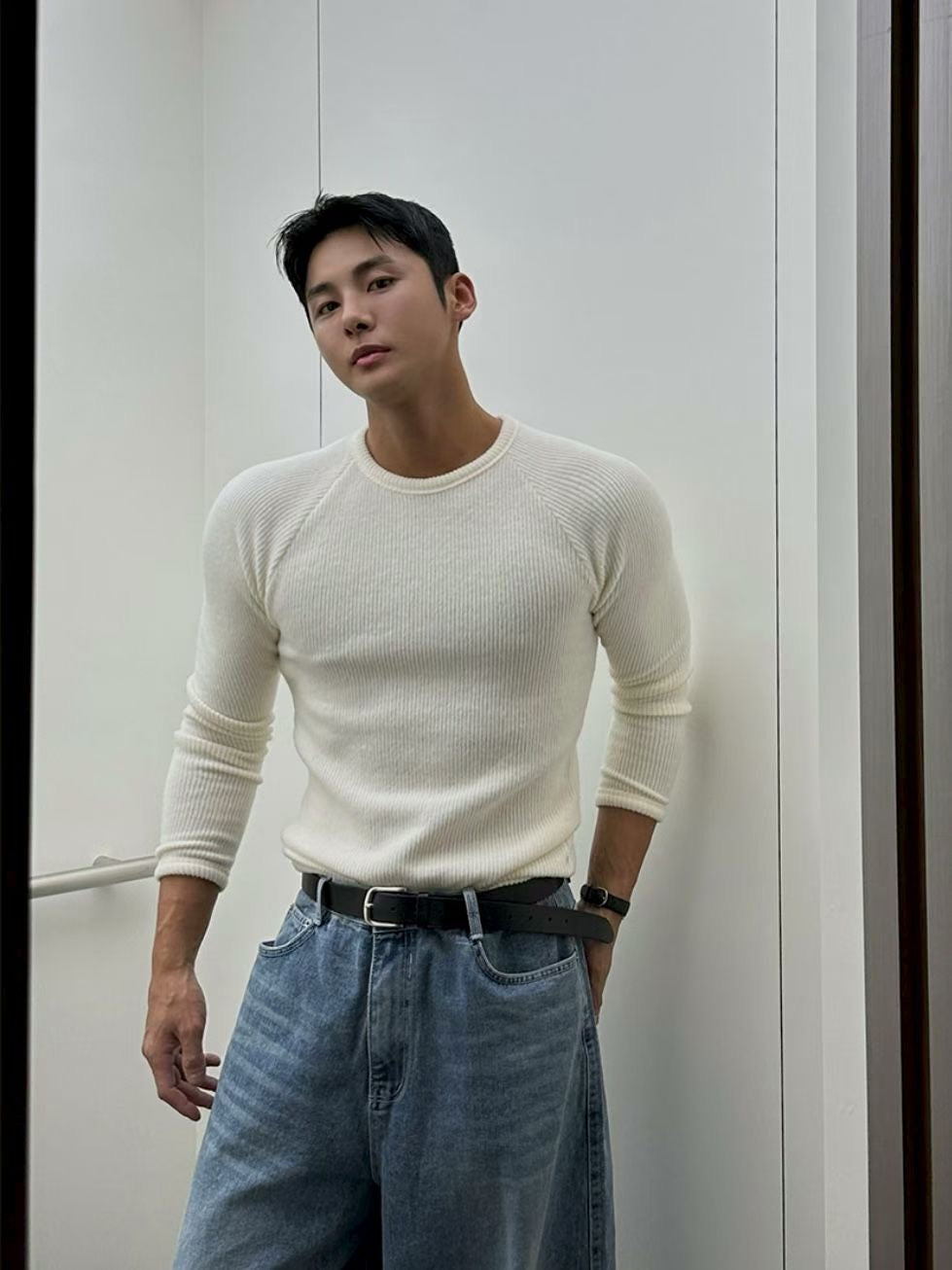 B150 斜肩羅紋修身上衣3.0刷毛款 (4色)