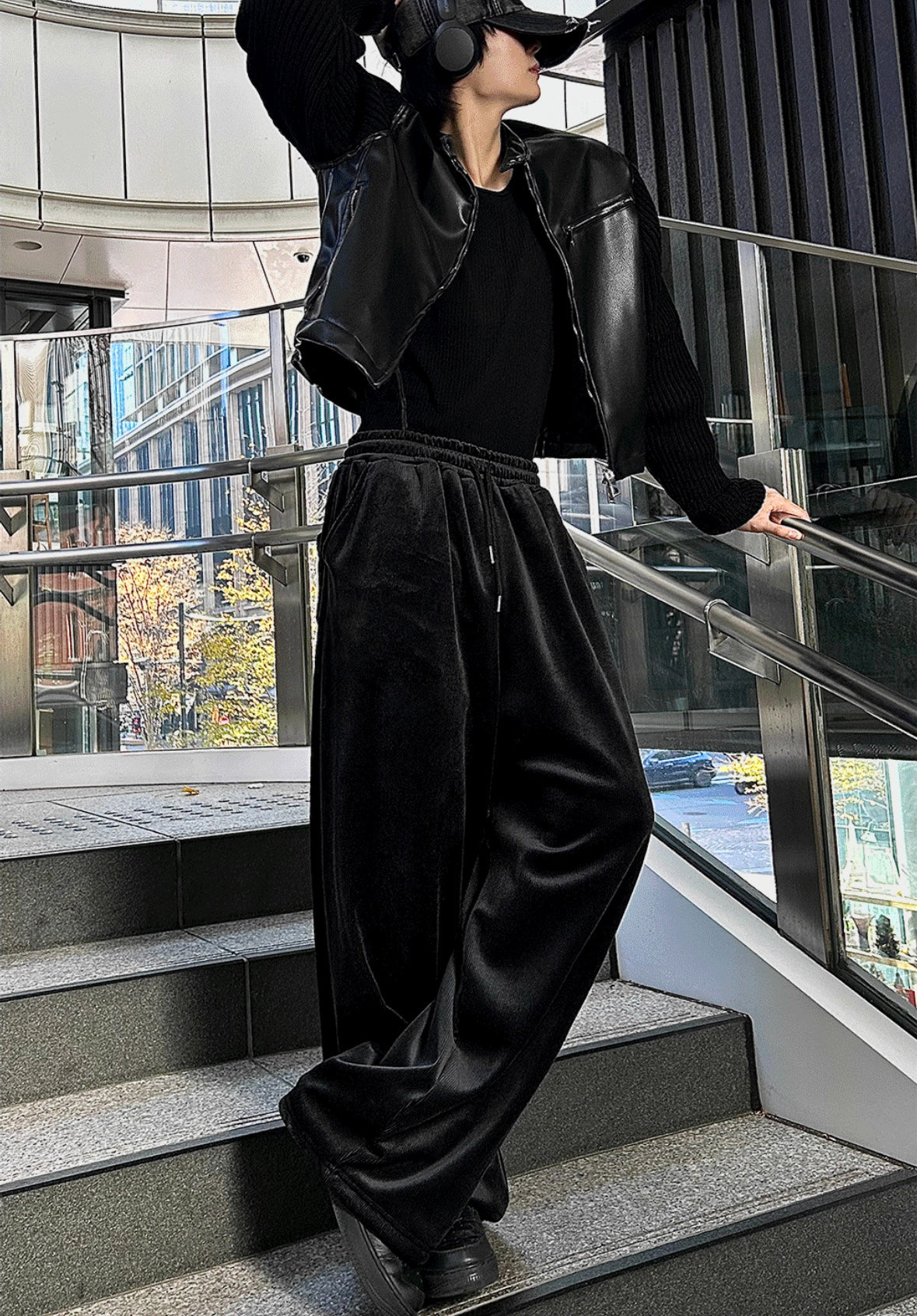 J79 韓版絨光垂墜寬褲